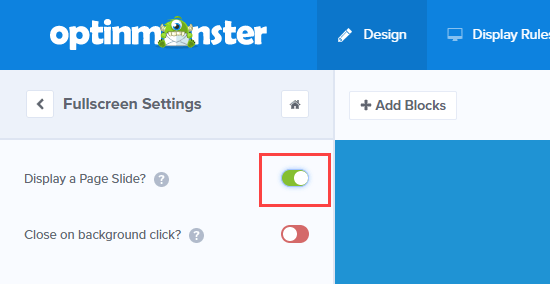 Optinmonster Edit Fullscreen Settings