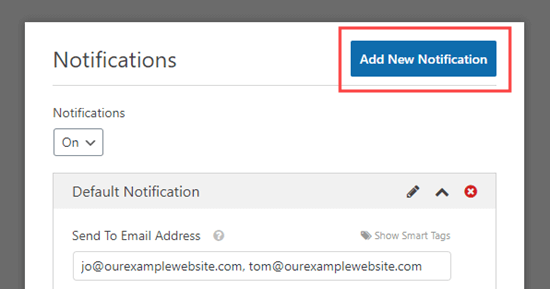 Fai clic sul pulsante "Aggiungi nuova notifica" per creare una nuova notifica
