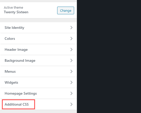 Aggiunta di CSS nel personalizzatore del tema