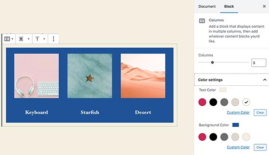 WordPress 5.4'te sütun renkleri