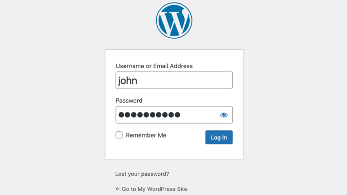 Экран входа в систему WordPress