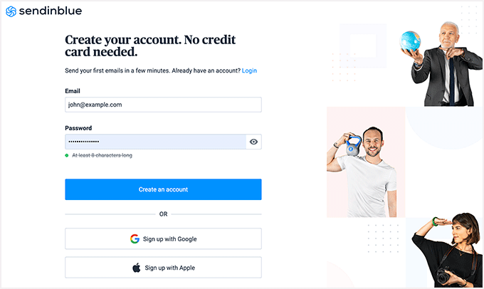 Creating your free account with Sendinblue