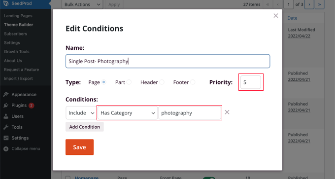 Add template display conditions for a certain Category