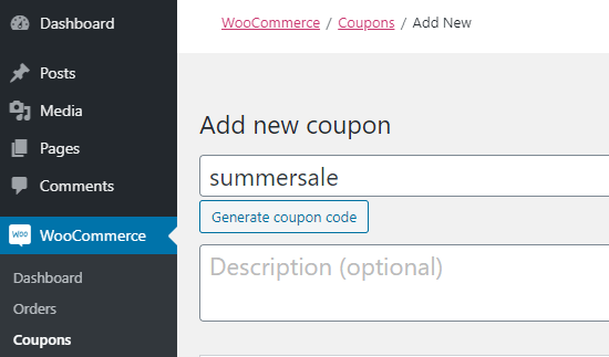 Creazione di un nuovo coupon utilizzando il plug-in Coupon avanzati