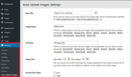 Auto upload image settings