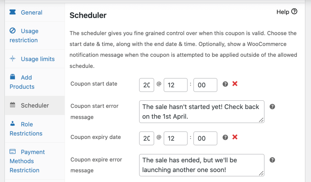 Changing the coupon error message