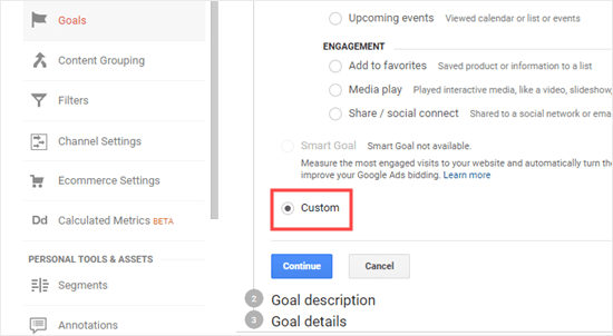 Google Analytics Create Custom Goal