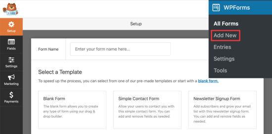 Add new WPForm