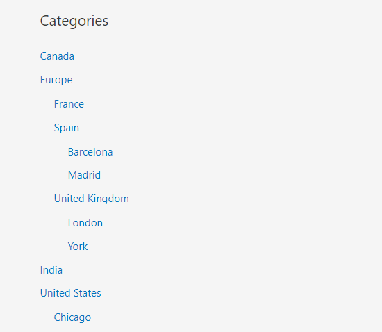 Categories List Hierarchical