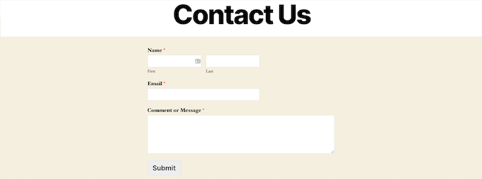 WordPress contact form example