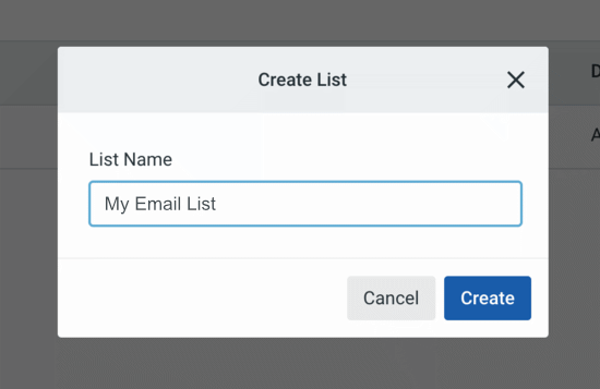 Assegna un nome all'elenco e-mail di Constant Contact