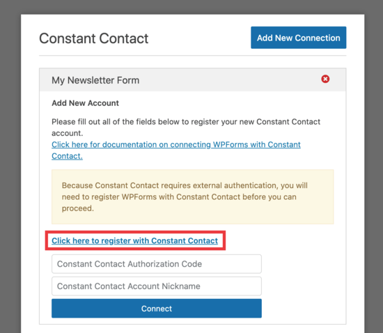 Register Constant Contact with WPForms
