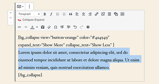 Adding text to hide