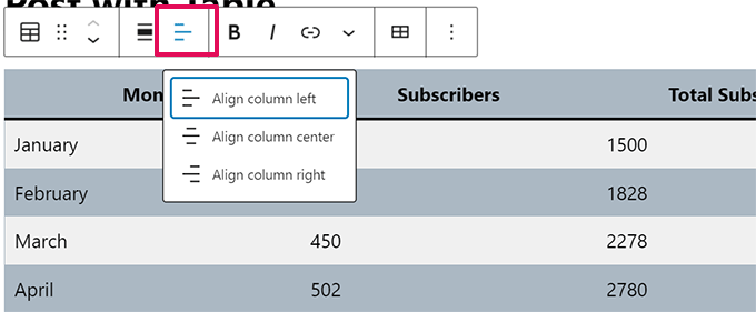 Line up table columns