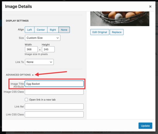 Image Title Attribute Settings