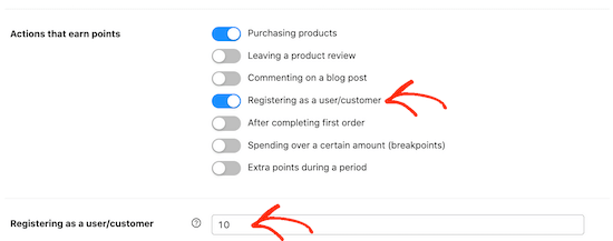 Awarding points for registering as a new customer