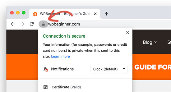 Значок замка, указывающий на то, что сайт использует протокол SSL HTTPs