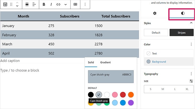 Table design and colors