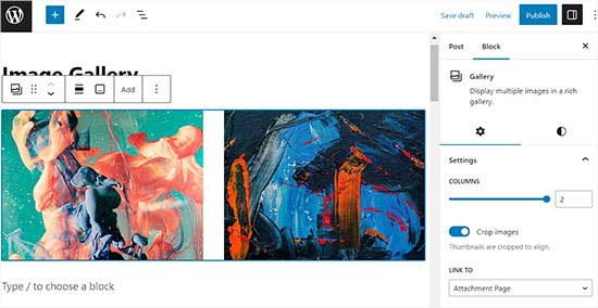 Dos imágenes añadidas al bloque.