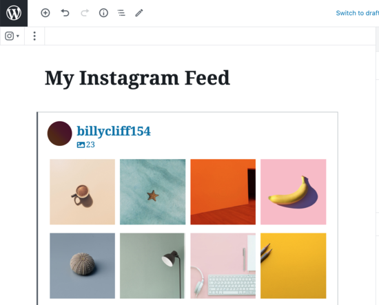 Instagram feed in WordPress editor