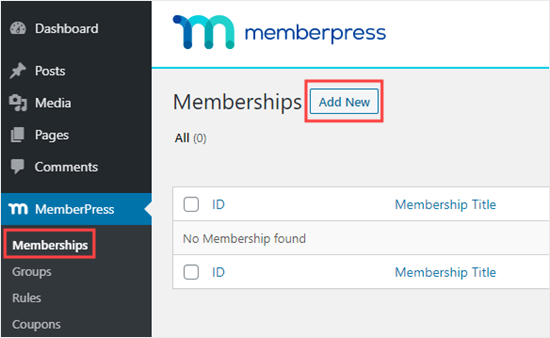 Memberpress Memberships Add New