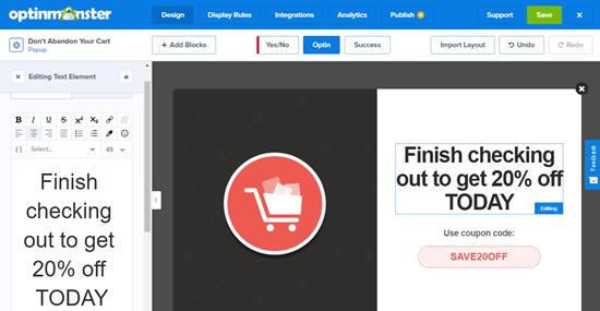 Changing the text of your WooCommerce cart abandonment popup