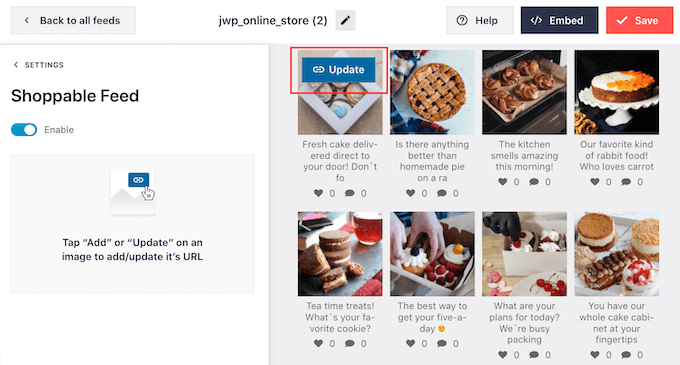 Changing the shoppable links in an Instagram feed