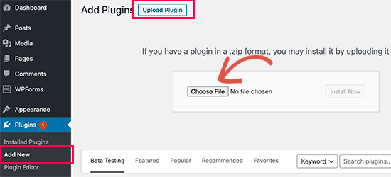 Carica il file zip del plugin