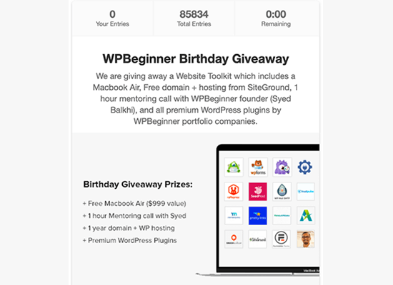 Пример дня рождения WPBeginner