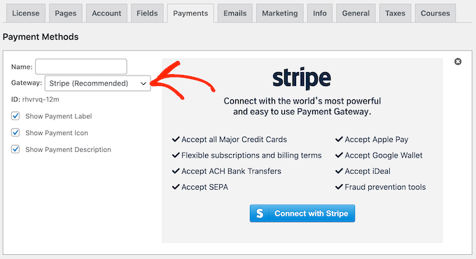 Configuring a Stripe payment gateway