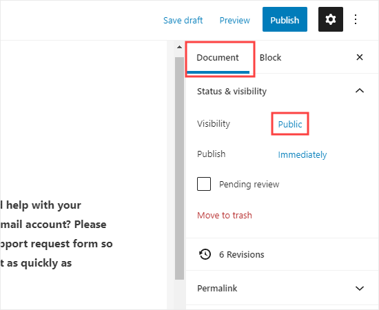 Editing the page's visibility settings