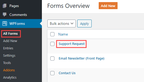 Editing a form in WPForms