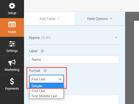 Changing the name field in WPForms