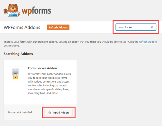 Установка аддона Form Locker для WPForms
