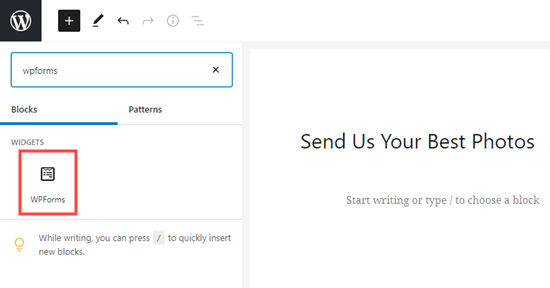 Adding a WPForms block to a post or page