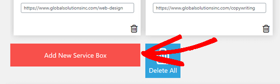 Add New Service Box Button