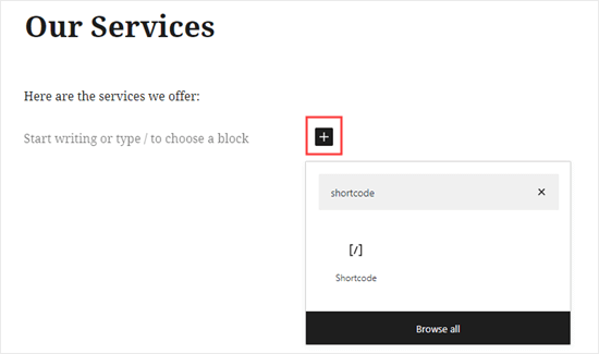 Add Shortcode Block Wordpress