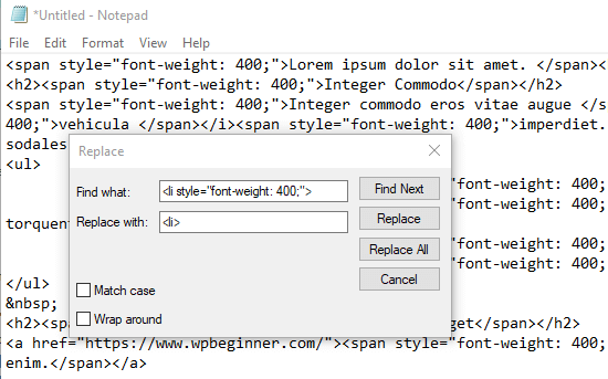 使用记事本快速轻松地纠正不需要的 HTML 代码