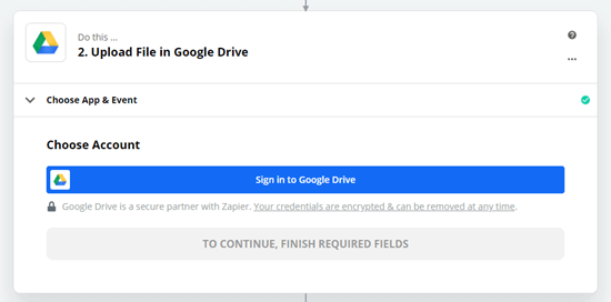 Accesso a Google Drive quando richiesto da Zapier