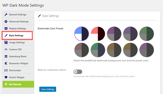 Scegliere la combinazione di colori in modalità scura nelle Impostazioni stile