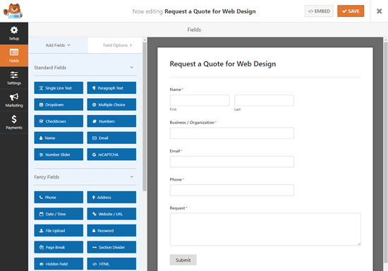 Wpforms Request Quote Template Default