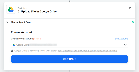 Zapier and Google Drive are now connected