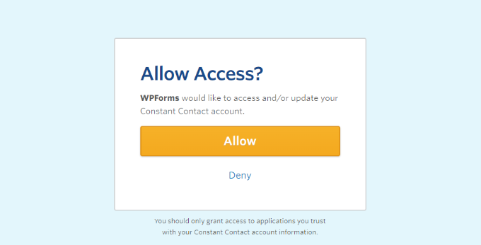 Allow access to constant contact account