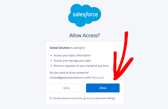 Allow Salesforce Access Wpforms