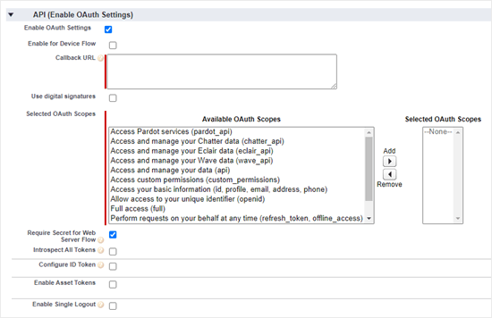 Completing the OAuth settings section