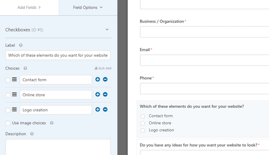Editing the newly added checkboxes field