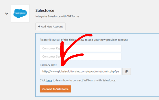 Ottieni il tuo URL di richiamata per Salesforce