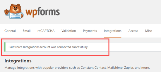 Salesforce Integration Success Wpforms
