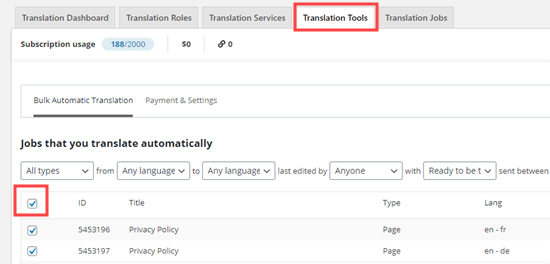 Translation Tools Select All