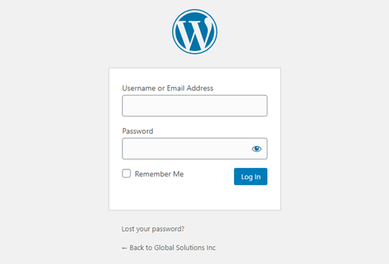 The WordPress default login page